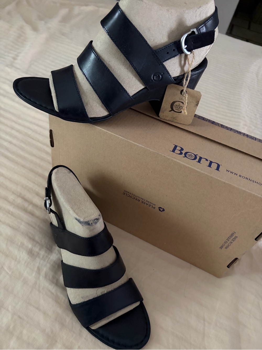 Born Black Leather Multi-Strap Slingback Heel NWT